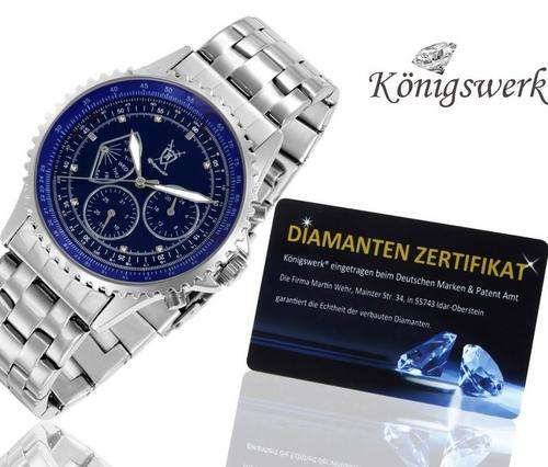 **DIAMOND**BRAND NEW AUTHENTIC KONIGSWERK Blue Plutos SS GENIUNE DIAMOND QUARTZ (WITH DIAMOND CERT)