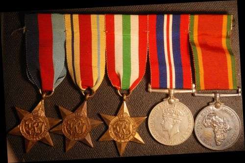 WW2 5 Medals. 1935-1945 Star, Africa Star,Italy Star, War Medal & Africa Service Medal