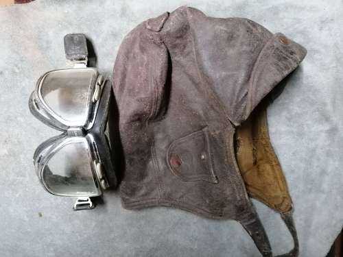 Leather helmet and goggles