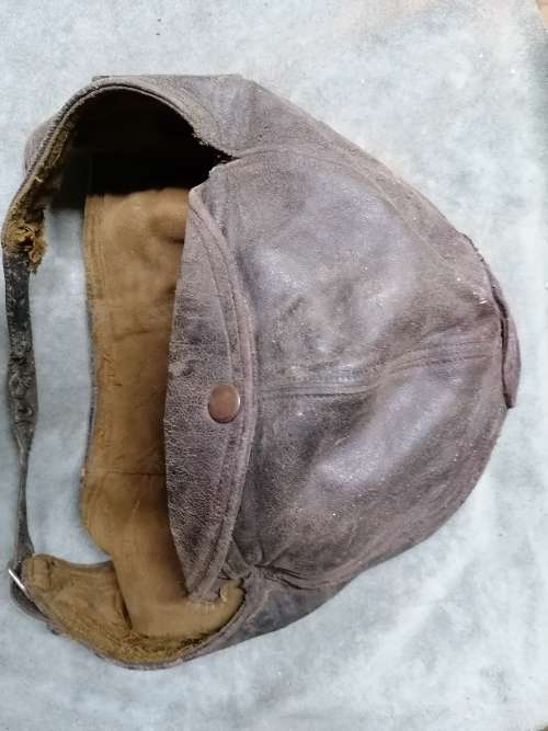 Leather helmet and goggles