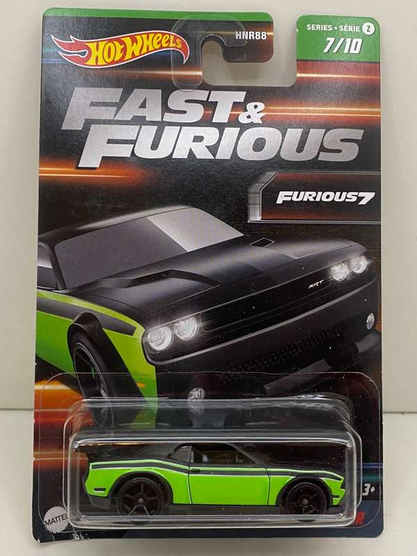 Hotwheels Fast & Furious Dodge Challenger Drift car - Black/Green - Carded