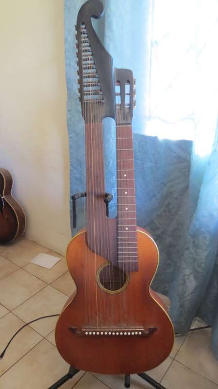 Very unusual contra harp guitar