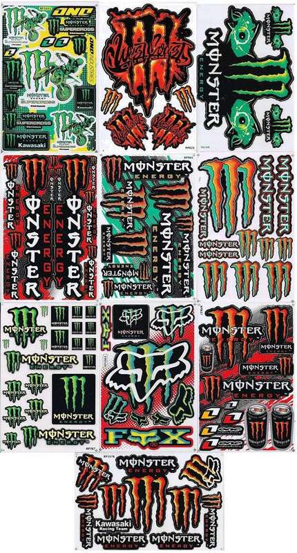 - 10 SHEETS -  MIXED MONSTER STICKERS - Dirt Bike , MX , Quad Bike .. Decal Stickers