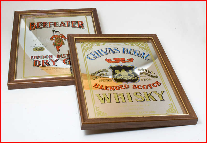 a Pair of vintage bar mirrors  ** Chivas Regal & Beefeater