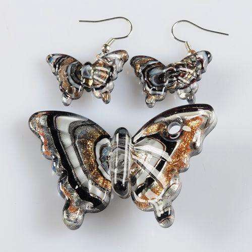 Crazy Wednesday Auction - R1 start - Glass Dichroic Butterfly pendant and earing set