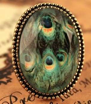 Crazy Wednesday R1 Auction - Ring - peacock feather manmade gem- multi size