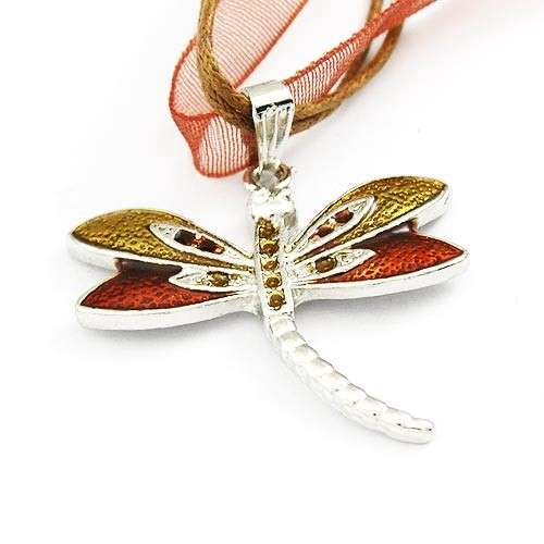 Shades of brown enamel Dragonfly necklace and earing set
