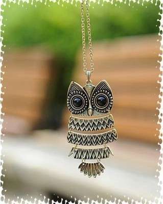 Crazy Wednesday Sale - Antique bronze Owl pendant with black bead eyes