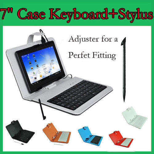 PU Leather Keyboard Case Cover Stand for 7" inch Android Tablet PC + Stylus Pen