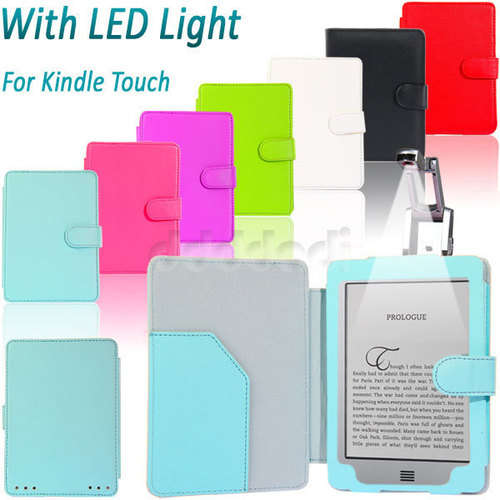 LEATHER WALLET CASE COVER FOR AMAZON KINDLE TOUCH WIFI 3G & KINDLE PAPERWHITE + LED LIGHT