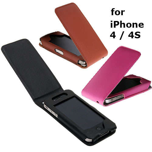 Stylish Magnetic Flip PU Leather Protective Pouch Case Cover For i Phone 4S 4G 4