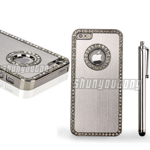 Luxury Bling Crystal Brushed Aluminum Chrome Hard Case cover For i Phone 5 5G