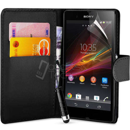 FLIP WALLET PU LEATHER CASE COVER FITS SONY XPERIA Z FREE SCREEN PROTECTOR & STYLUS PEN