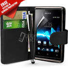 BLACK WALLET PU LEATHER CASE COVER & SCREEN PROTECTOR FOR SONY XPERIA E