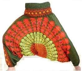 Olive Green and Red Balloon Aladdin  harem pants for women from India