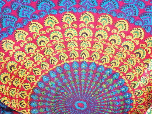 Ladies Baggy Blue, Pink and Yellow Mandala Print Aladdin Harem Dress Pants from India