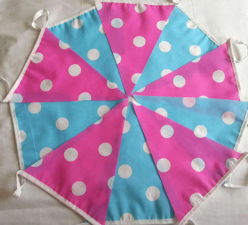 3 Metre BLUE RASPBERRY Pink & Pale Blue Handmade Fabric Bunting