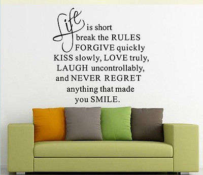 LIFE IS SHORT LOVE QUOTE wall art sticker vinyl decal home room decor Removable