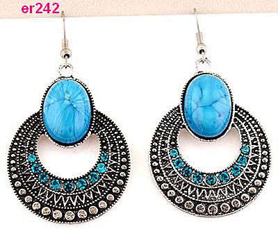 Blue Tibet Silver rotundity Crystal Earrings er242