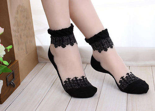 ***NEW STOCK**  Ultrathin Transparent Beautiful Crystal Lace Elastic Short Socks 1 Pair