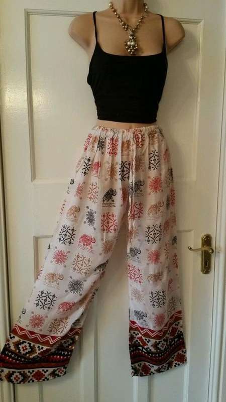 Ladies Ethnic print wide leg trousers harem Boho gypsy yoga beach freesize 8-14