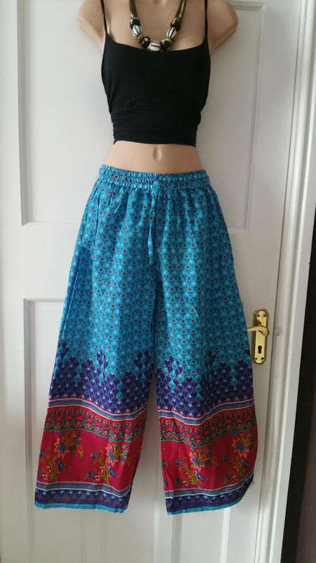 Ladies tropical print trousers pants cotton Boho HIPPY yoga freesize 10-16 from India