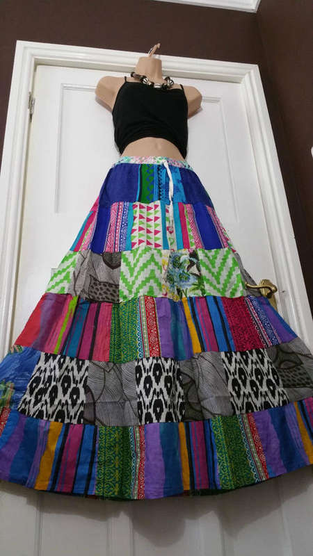 Long Multicolor Patchwork Boho Hippy Gypsy Casual Skirt Freesize 10-18  from India