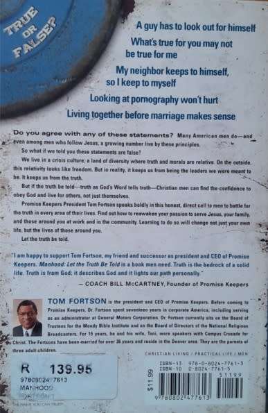 Manhood Let the Truth be Told by Tom Fortson - SOFT COVER