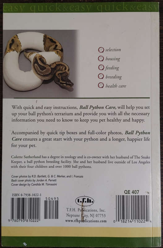 Ball Python Care by Colette Sutherland - SOFR COVER