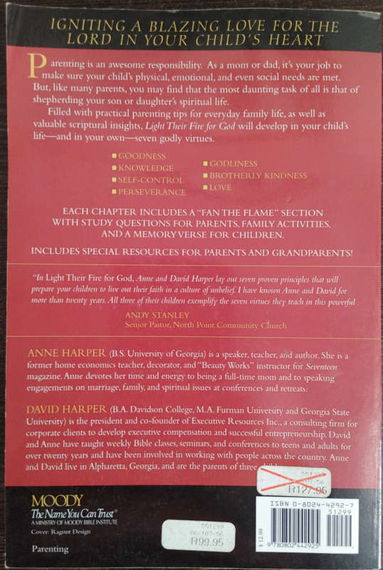 Light Their Fire for God: Powerful Virtues for Your Kids by Anne and David Harper - SOFT COVER