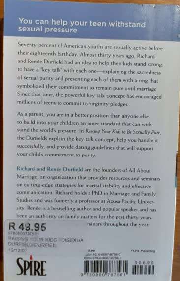 Raising your Kids to Be Sexually Pure by Richard Durfield and Renee Durfiels - PAPER BACK