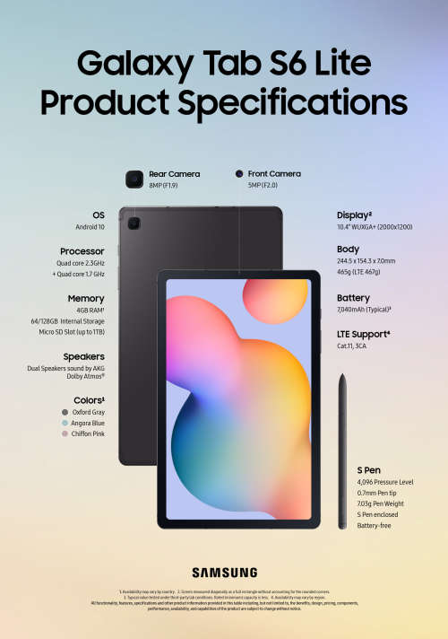 Samsung Galaxy Tab S6 Lite WiFi - Includes S Pen