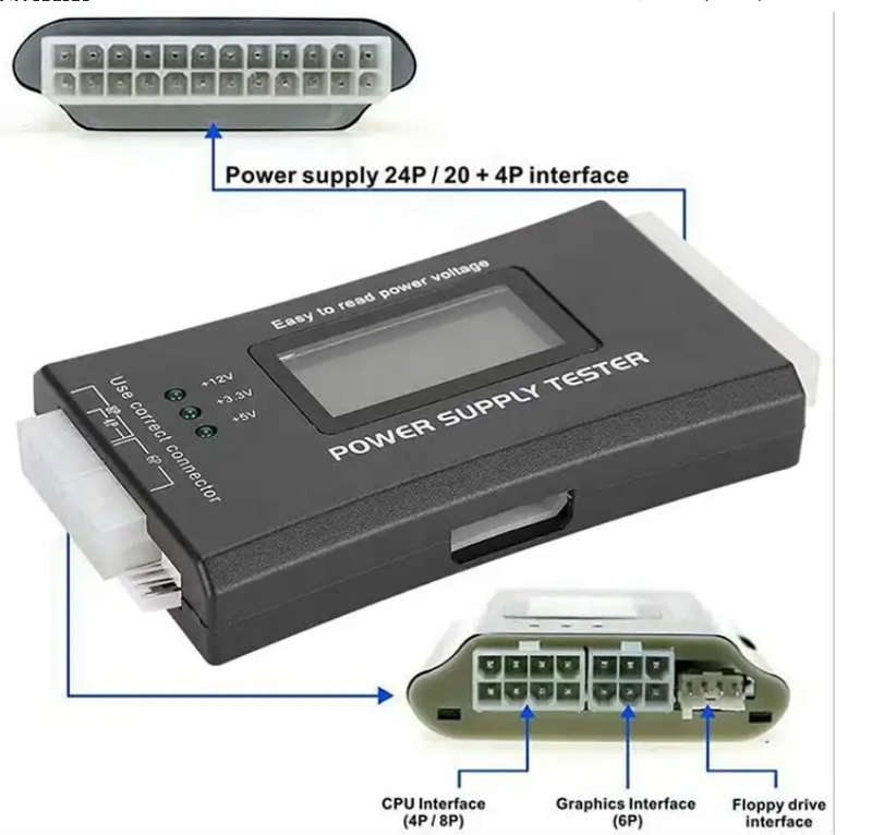 Computer PC Power Supply Tester ATX/ITX/HDD/SATA/BYI Connector power supply Tester with LCD Screen