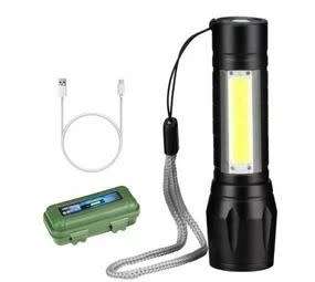 Mini Alloy USB Rechargeable Torch Flashlight with Zoom & Side Light - 100mm