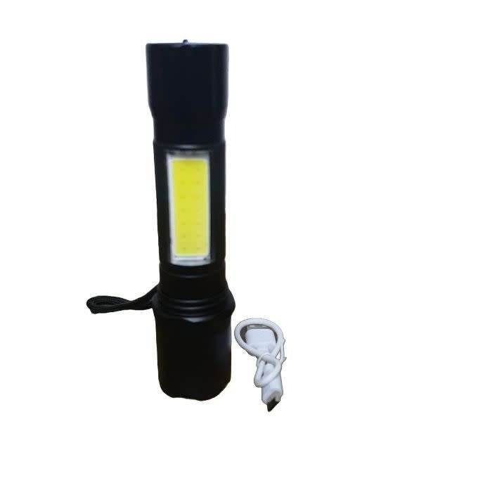 Medium Alloy USB Rechargeable Torch Flashlight with Zoom & Side Light - 150mm