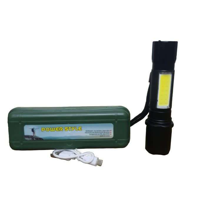 Medium Alloy USB Rechargeable Torch Flashlight with Zoom & Side Light - 150mm