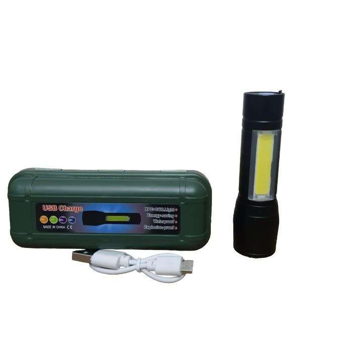Mini Alloy USB Rechargeable Torch Flashlight with Zoom & Side Light - 100mm