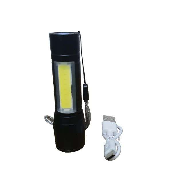 Mini Alloy USB Rechargeable Torch Flashlight with Zoom & Side Light - 100mm