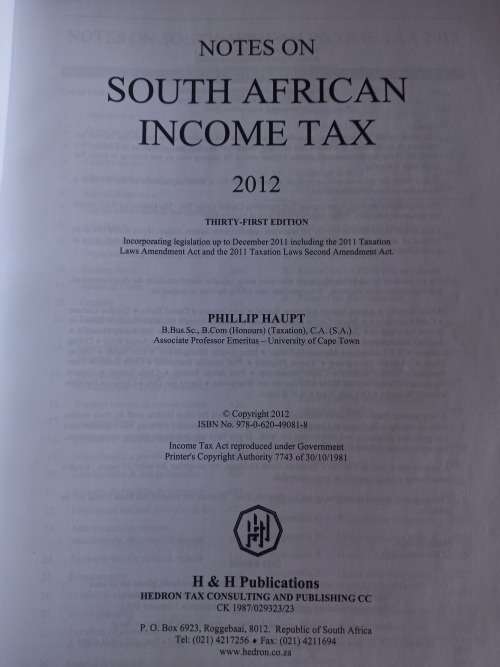 Notes on South African Income Tax - 2012 - Phillip Haupt