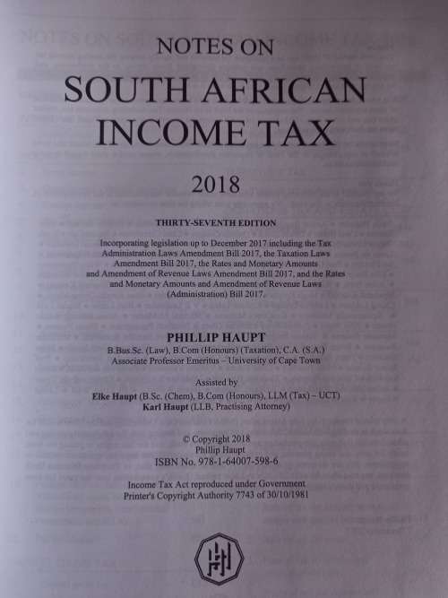 Notes on South African Income tax - 2018 - Phillip Haupt