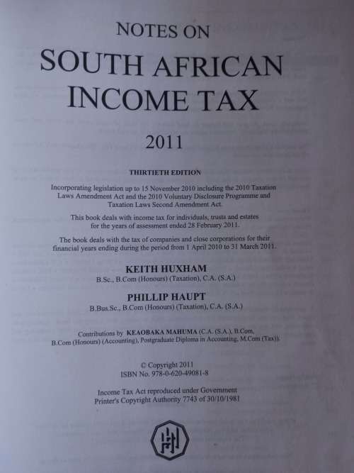 Notes on South African Income Tax - 2011 - Phillip Haupt