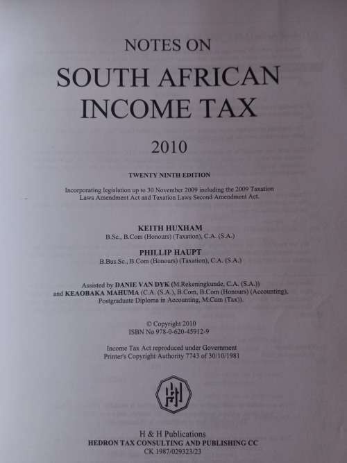 Notes on South African Income Tax - 2010 - Phillip Haupt