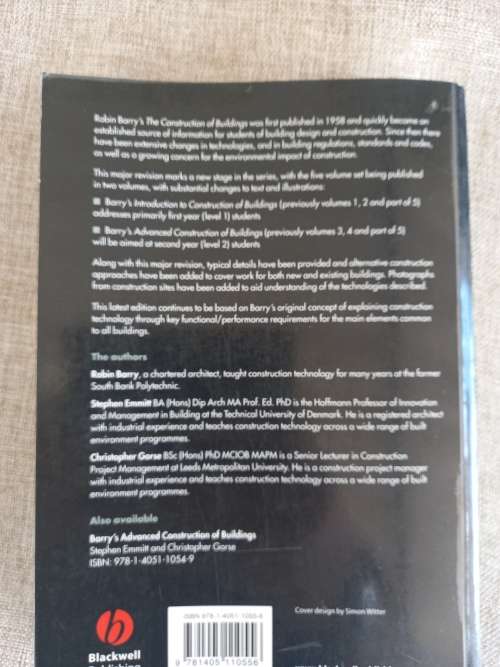 Barry`s Introduction to Construction of Buildings - Stephen Emmitt and Christopher Gorse