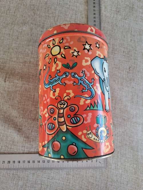 Biscuits tin - long - orange - animals