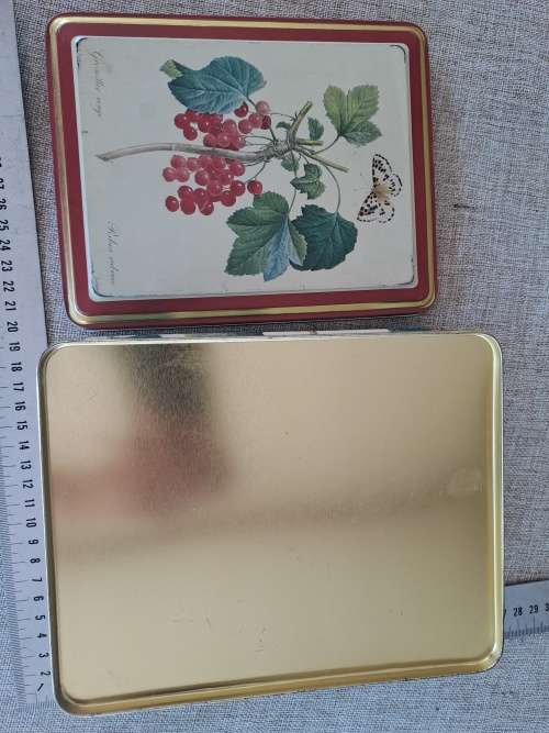 Biscuit tin -  berries - white / red