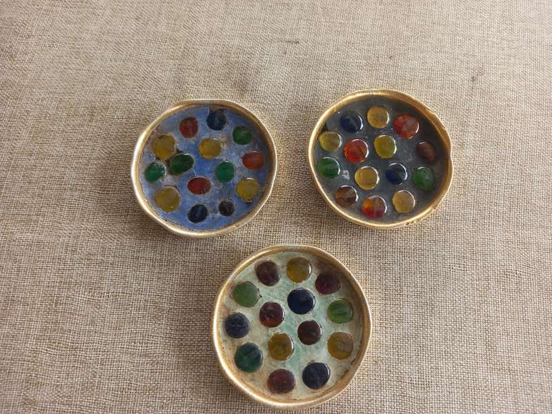 coloured glass pebble mosaic trinket dish x 3