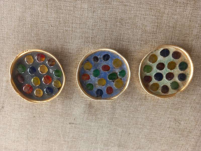 coloured glass pebble mosaic trinket dish x 3
