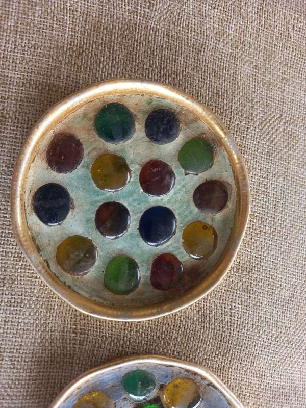 coloured glass pebble mosaic trinket dish x 3