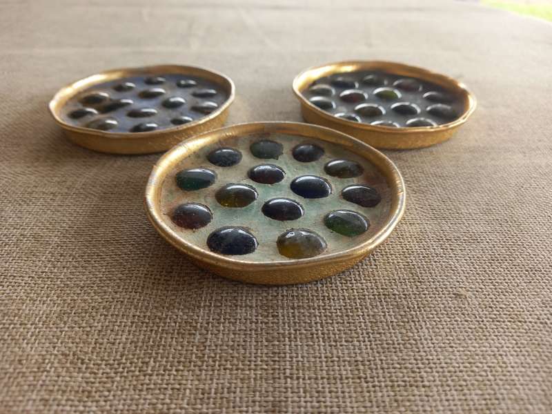 coloured glass pebble mosaic trinket dish x 3