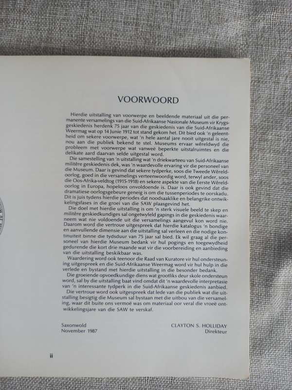 SPRINGBOK RECORD An exhibition 75 years of the history of the Defence Force - 1987 (english/Afrikaan